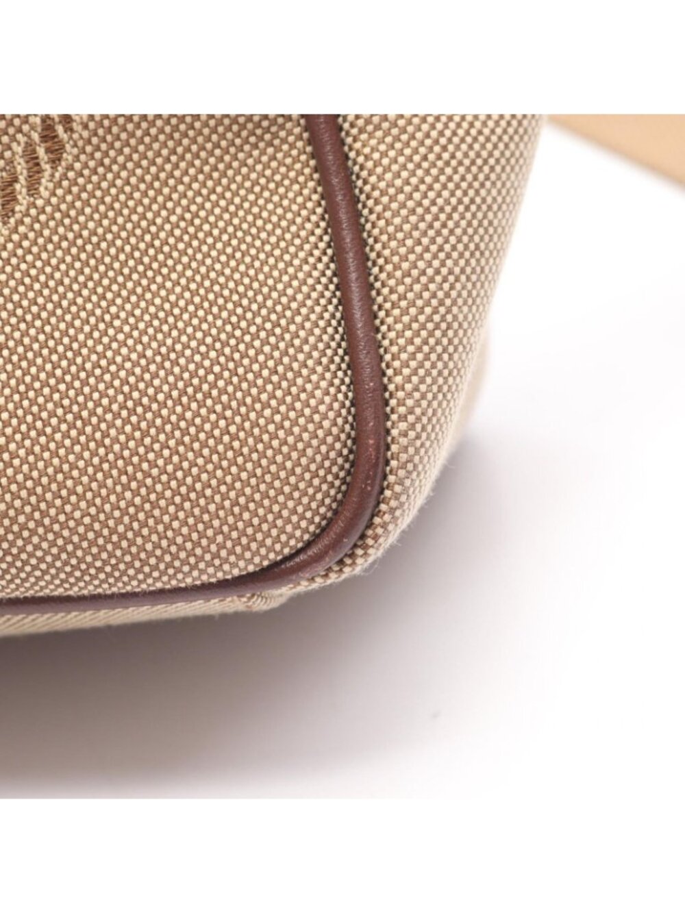 Prada Shoulder Bag Logo Jacquard Beige Canvas Leather Ribbon - Picture 6 of 6